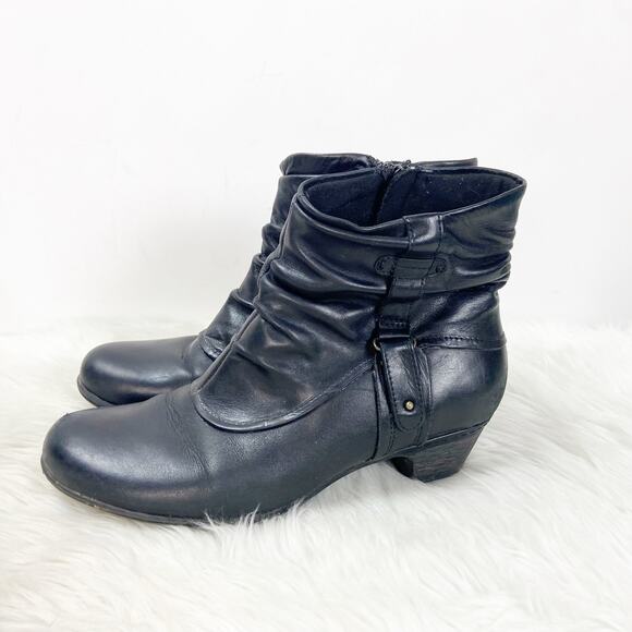 Cobb Hill 9 M Womens Black Leather Rouched Zip-up Booties - Picture 5 of 9